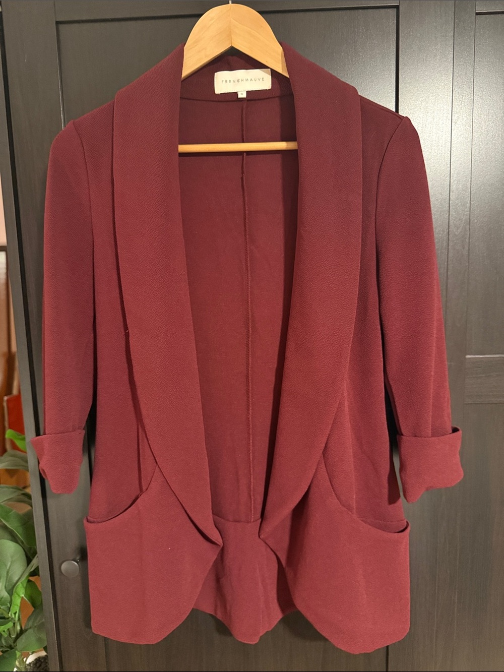 Frenchmauve - Mauve Open-Front Blazer with Rolled Sleeves + pockets